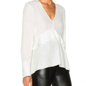 Proenza Schouler Size 6 Jacquard V Neck Long Sleeve White Top Blouse Peplum
